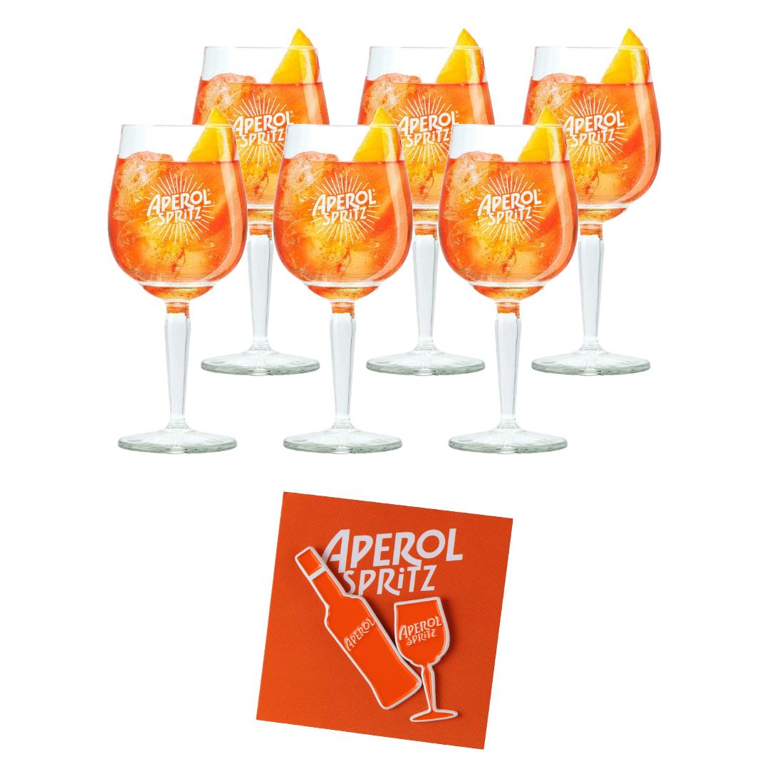 Aperol Spritz Geschenkpaket – 6 Gläser + 2 kultige Pins im Set