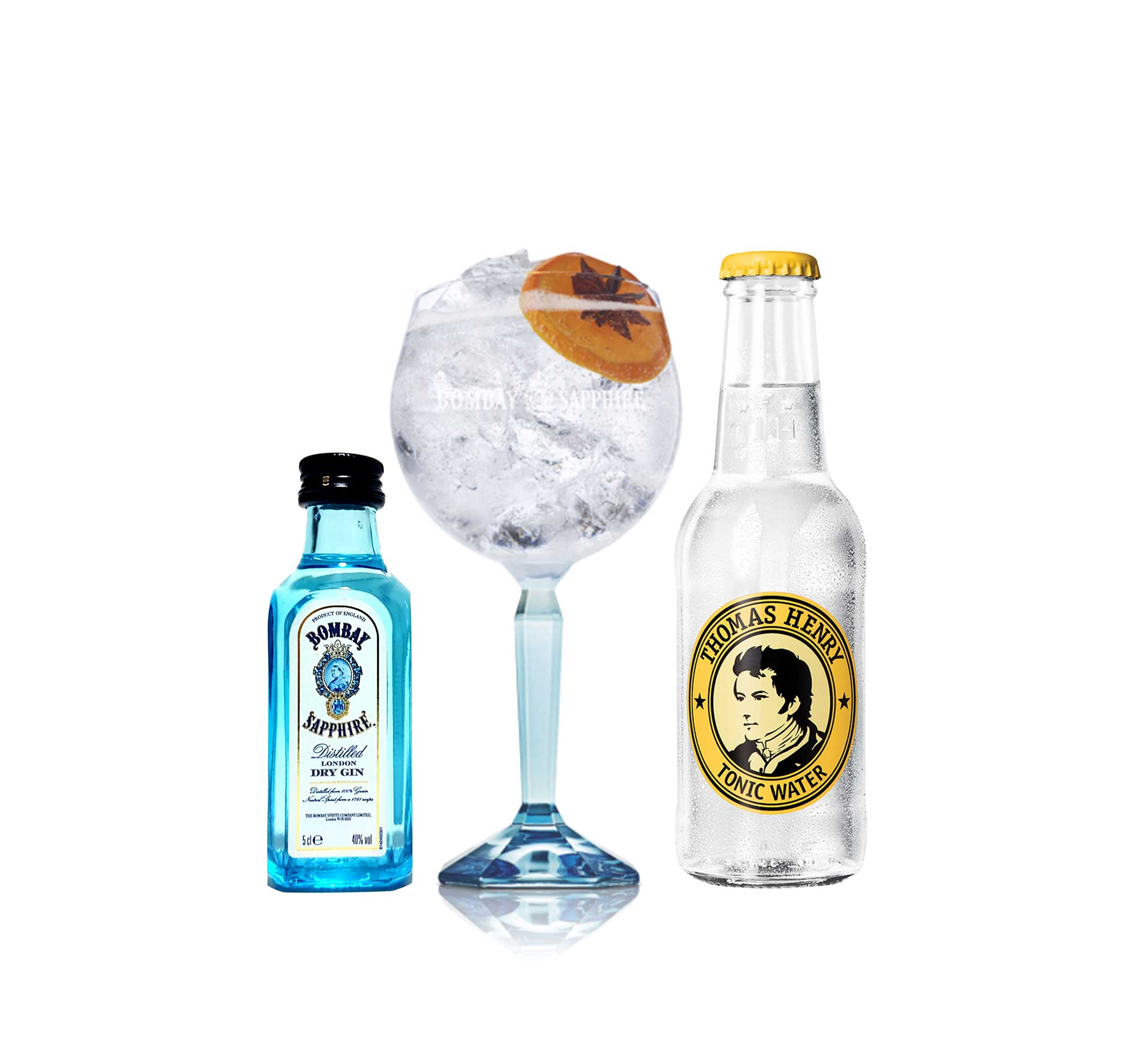 Bombay Sapphire Set - Bombay Sapphire Gin 50ml (40% Vol) + Ballongläser + Thomas Henry Tonic Water 200ml - Inkl. Pfand MEHRWEG