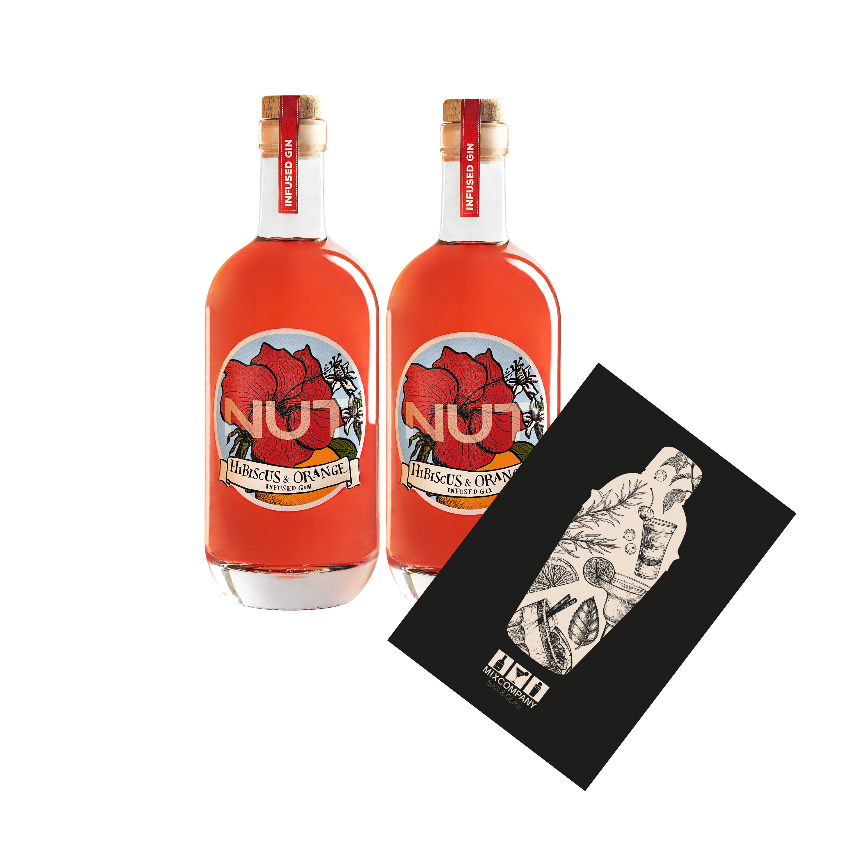 NUT 2er Set Infused Gin Hibiscus Orange 2x 0,7L (40% Vol) Hibiskus Orange Gin NUT Distillery- [Enthält Sulfite]