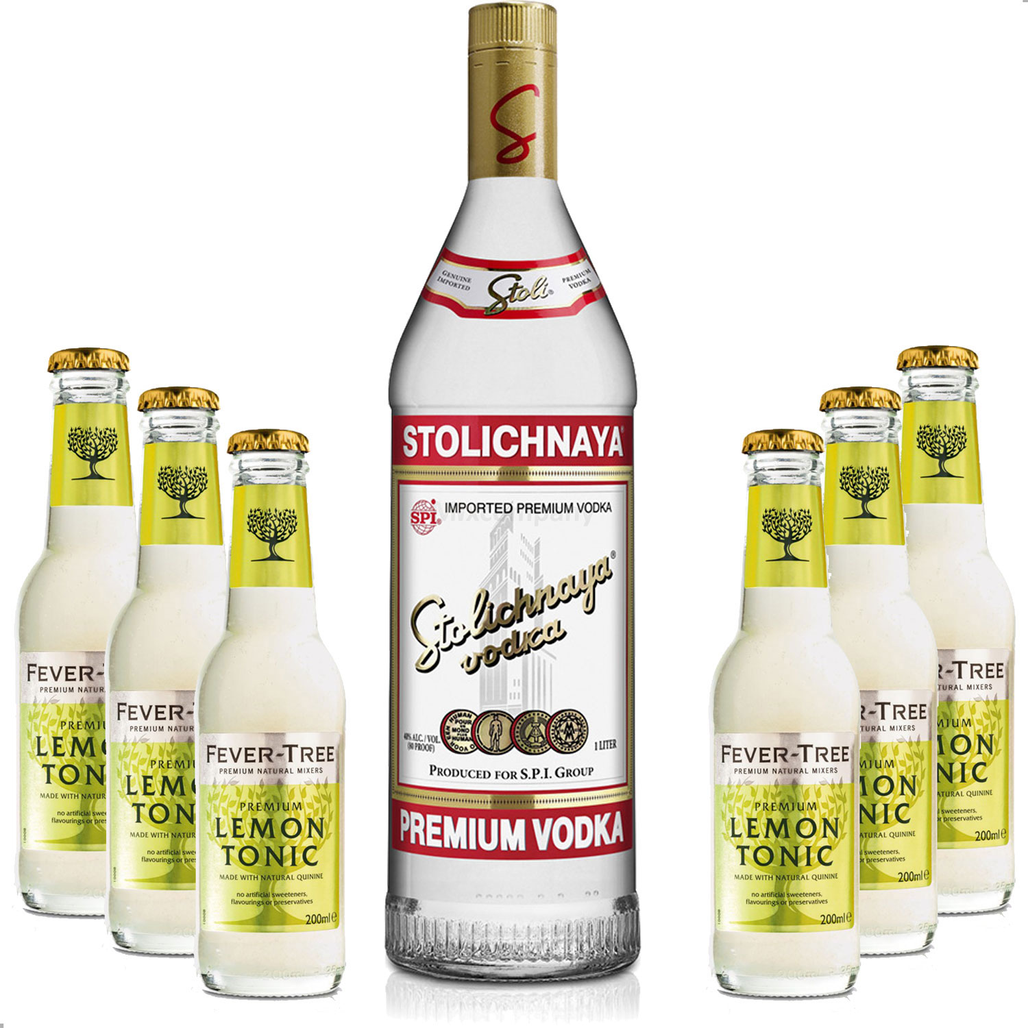 Vodka Lemon Set - Stolichnaya Vodka 1L (40% Vol) + 6x Fever Tree Lemon Tonic 200ml inkl. Pfand MEHRWEG