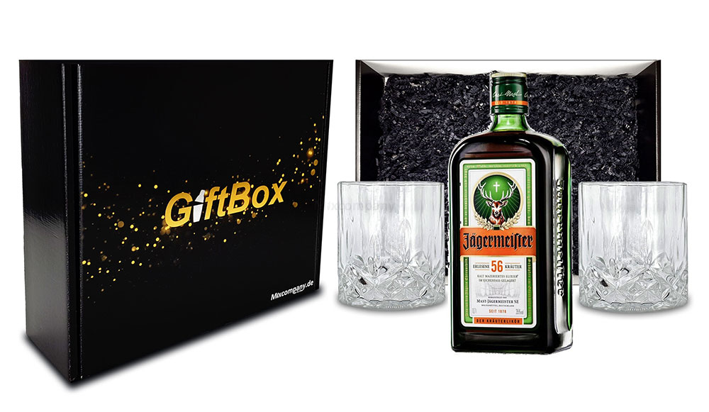 Geschenkset - Jägermeister Kräuterlikör 0,7l 700ml (35% Vol) + 2x Tumbler  in Kristall Optik- [Enthält Sulfite] | 10062