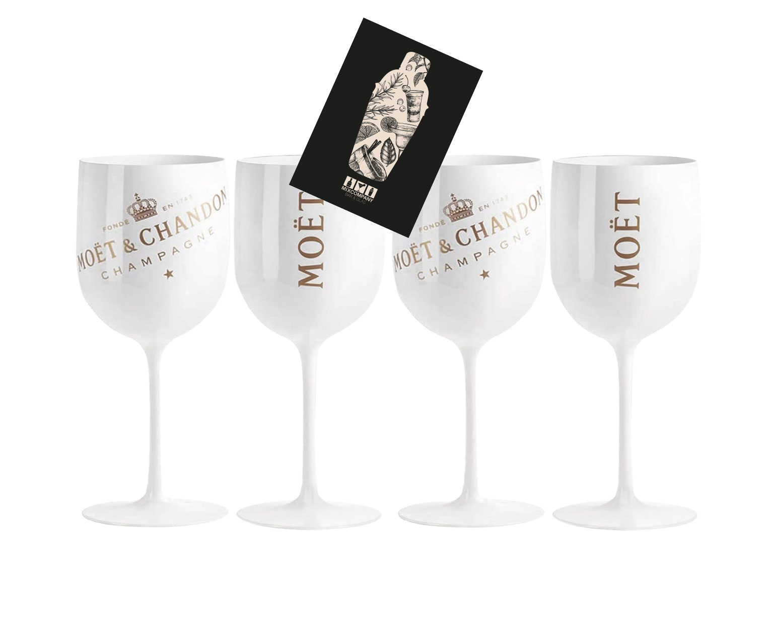 Moet & Chandon 4er Set Ice Imperial Acryl / Hartplastik Glas Champagner Gläser Set in weiß/gold Champagne Becher Kelche