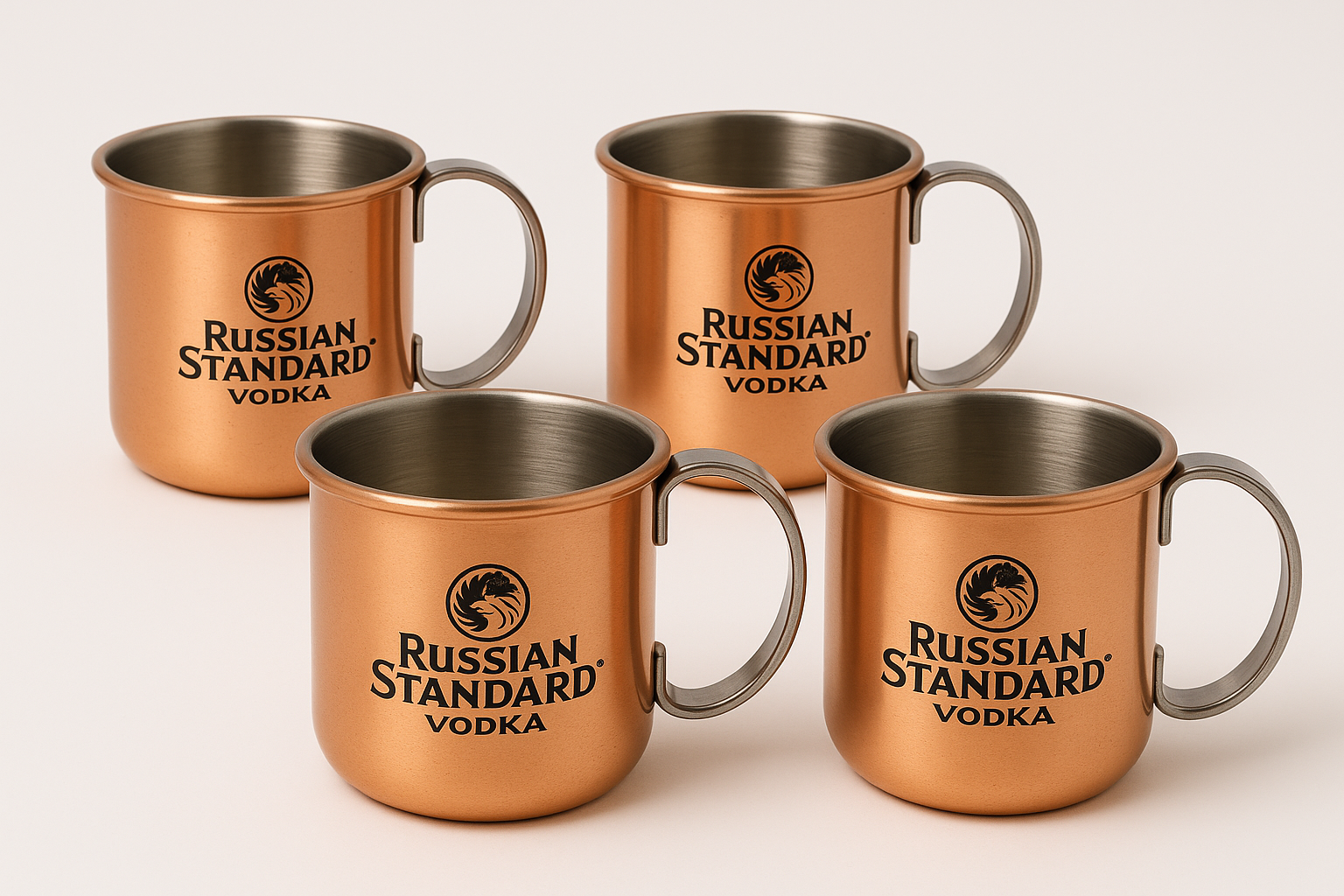 Russian Standard Moscow Mule Becher 4er Set – Kupferbecher aus Edelstahl | Perfekt für Moscow Mule, Cocktails & Longdrinks