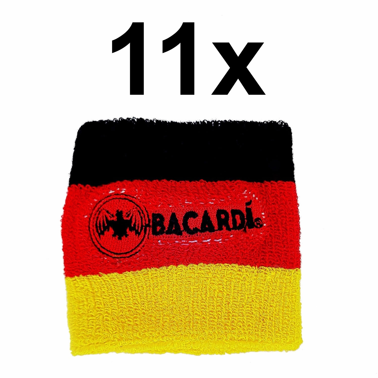 11x Bacardi Kapitänsband Armband Schweißband in schwarz,rot,gold Nationalmannschaft Aktion - 11 Stück