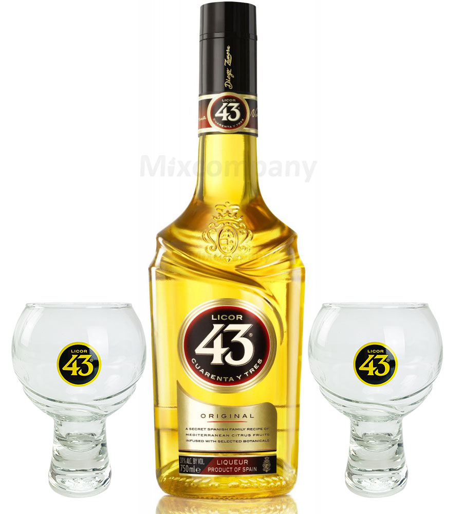 Licor 43 Set Geschenkset - Licor 43 0,7l (31% Vol) + 2x Gläser Glas- [Enthält Sulfite] Likör Liquor 43er