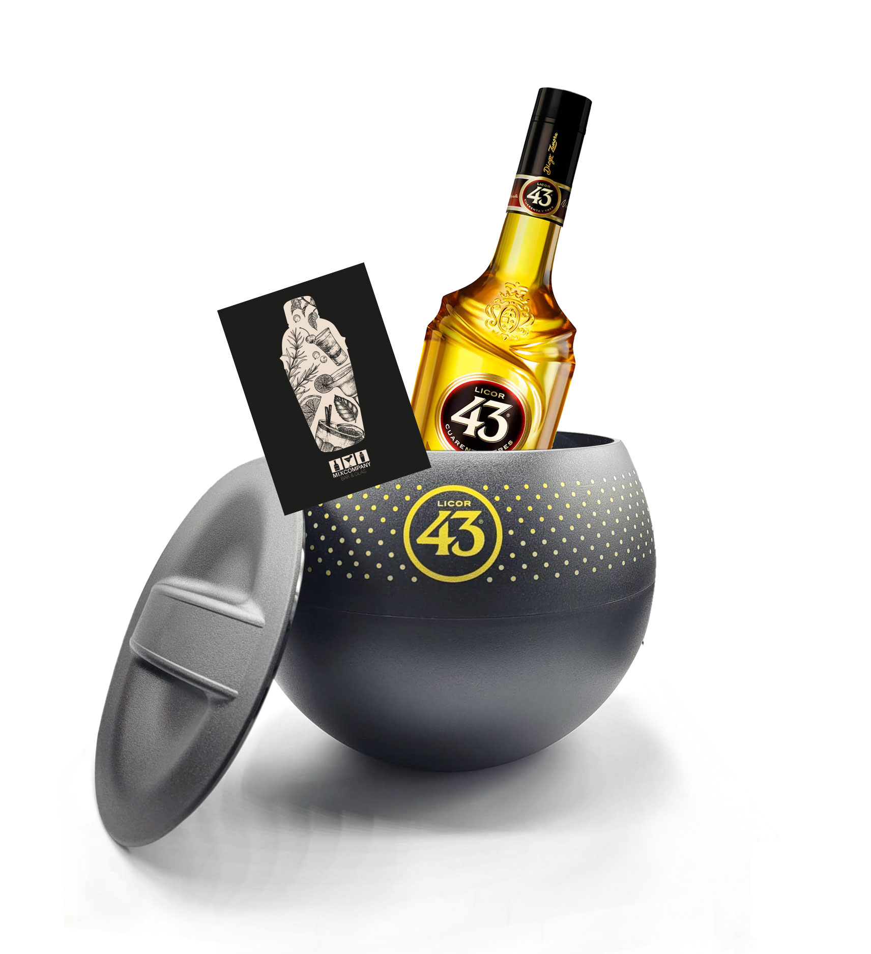 Licor 43 Set - Cuarenta y Tres Likör 0,7L (31% Vol) + Kühler in Schwarz Flaschenkühler mit Deckel und Abtropfboden Eiskühler Getränkekühler Likör Liquor 43er- [Enthält Sulfite]