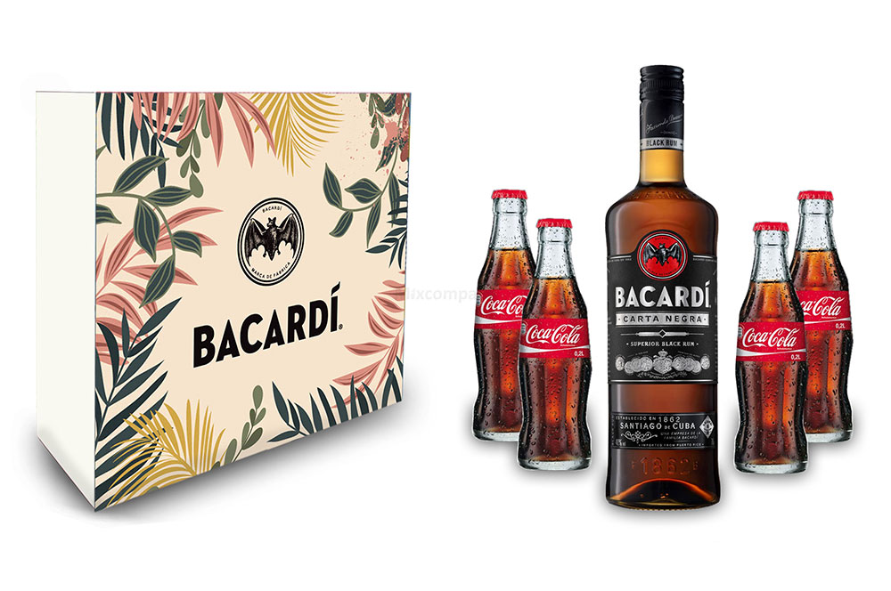 Bacardi Geschenkset - Bacardi Carta Negra Rum 0,7l 700ml (40% Vol) + 4x Coca Cola 0,2L Inkl. Pfand MEHRWEG- [Enthält Sulfite]