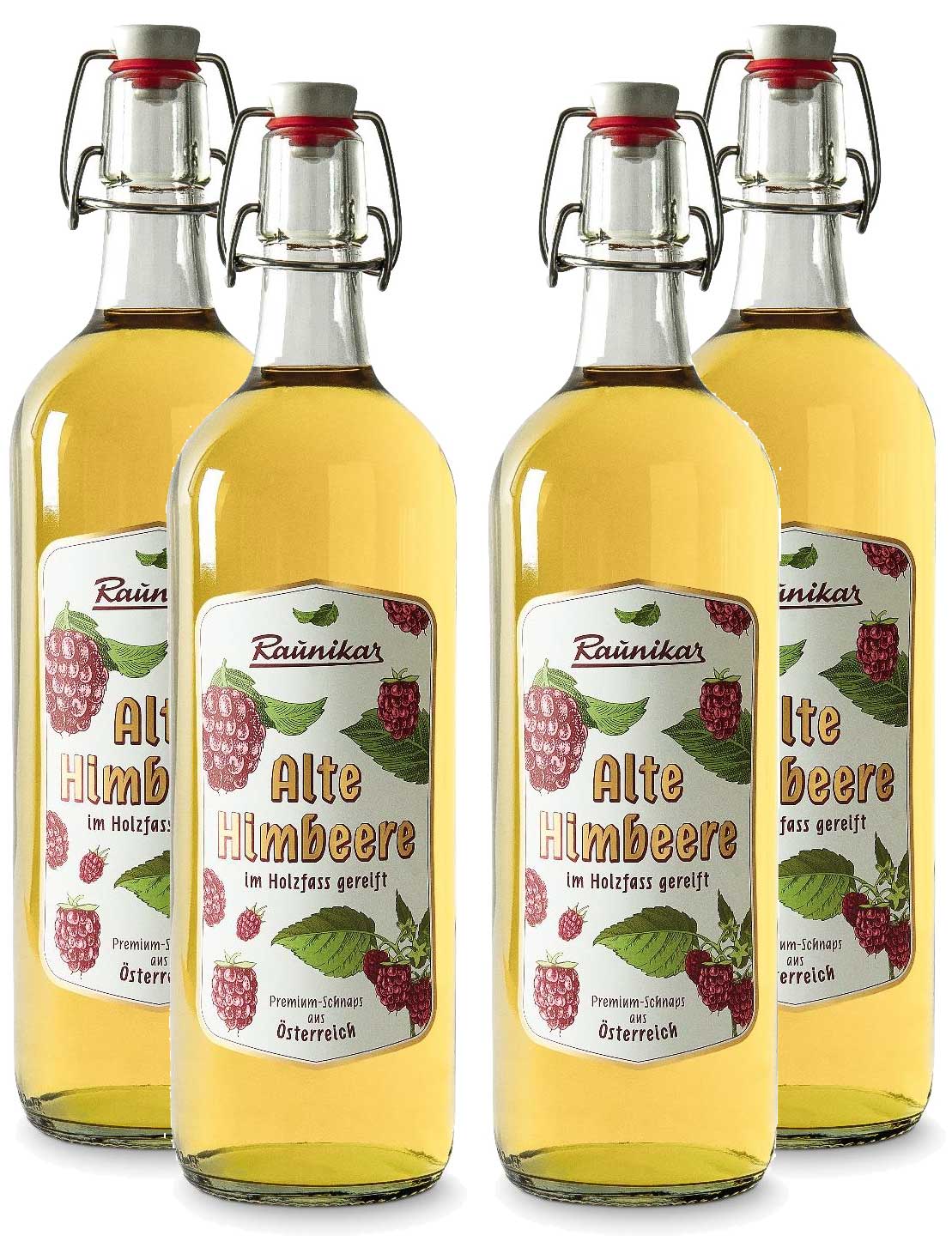 Raunikar - 4er Set Alte Himbeere Schnaps 4x 1L (38% Vol)- [Enthält Sulfite]