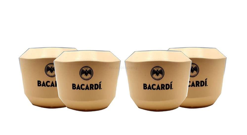 Bacardi Mehrweg 4x Becher 4er Set Becher in Beige - Kokosnussform / Kunststoff Kokosnuss Coconut Cocktailschalen Cocktailbecher