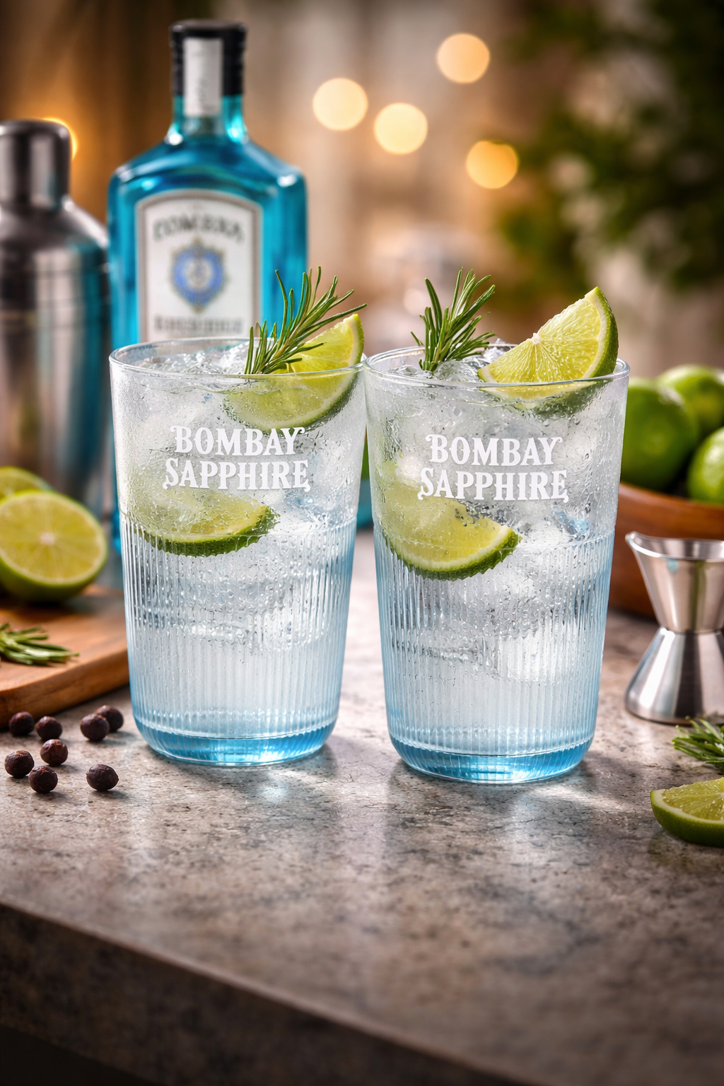 Bombay Sapphire Gin Gläser Set – 2× Blaue Longdrink Gläser mit Relief | Original Gin Tonic Gläser