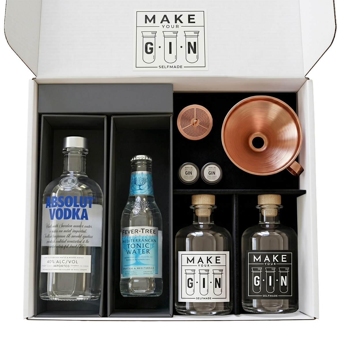 Make Your Gin Geschenkset Weiß mit Absolut Vodka & Fever-Tree Tonic Water  Inhalt