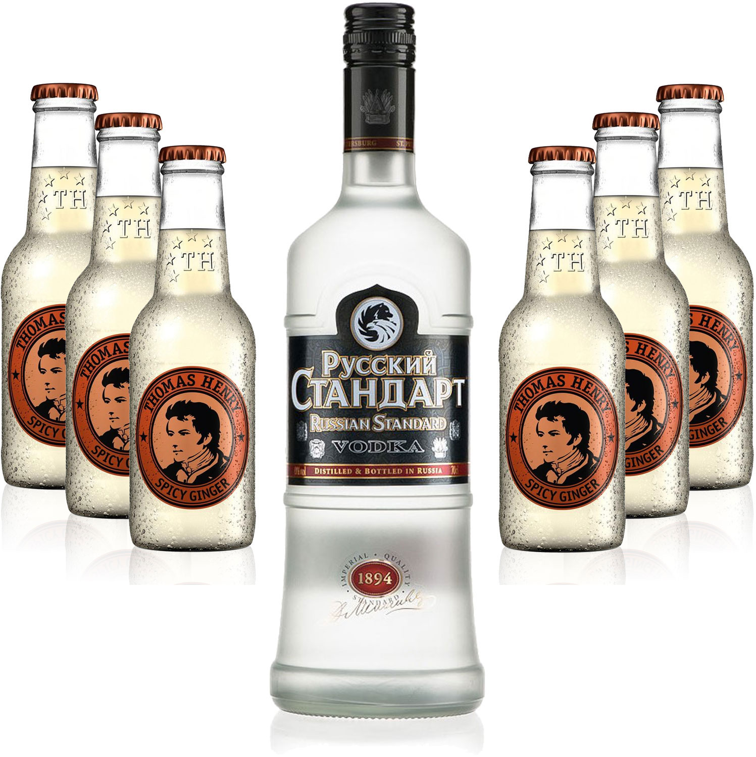 Moscow Mule Set - Russian Standard Vodka 0,7l 700ml (40% Vol) + 6x Thomas Henry Spicy Ginger 200ml - Inkl. Pfand MEHRWEG