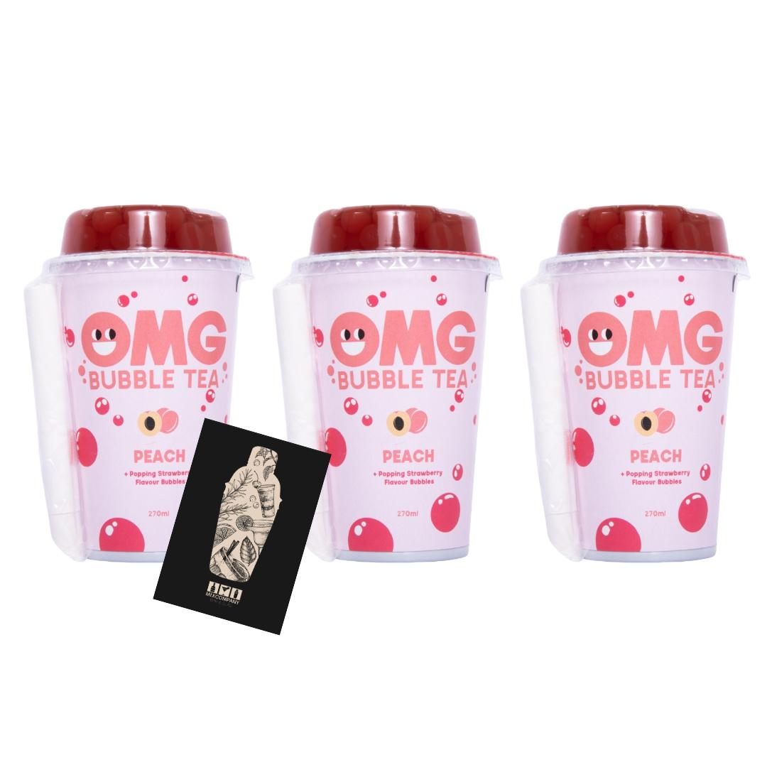 OMG Bubble Tea 3er-Set - Peach mit Strawberry Bubbles 3 x 270ml (inkl. Pfand / Mehrweg) 