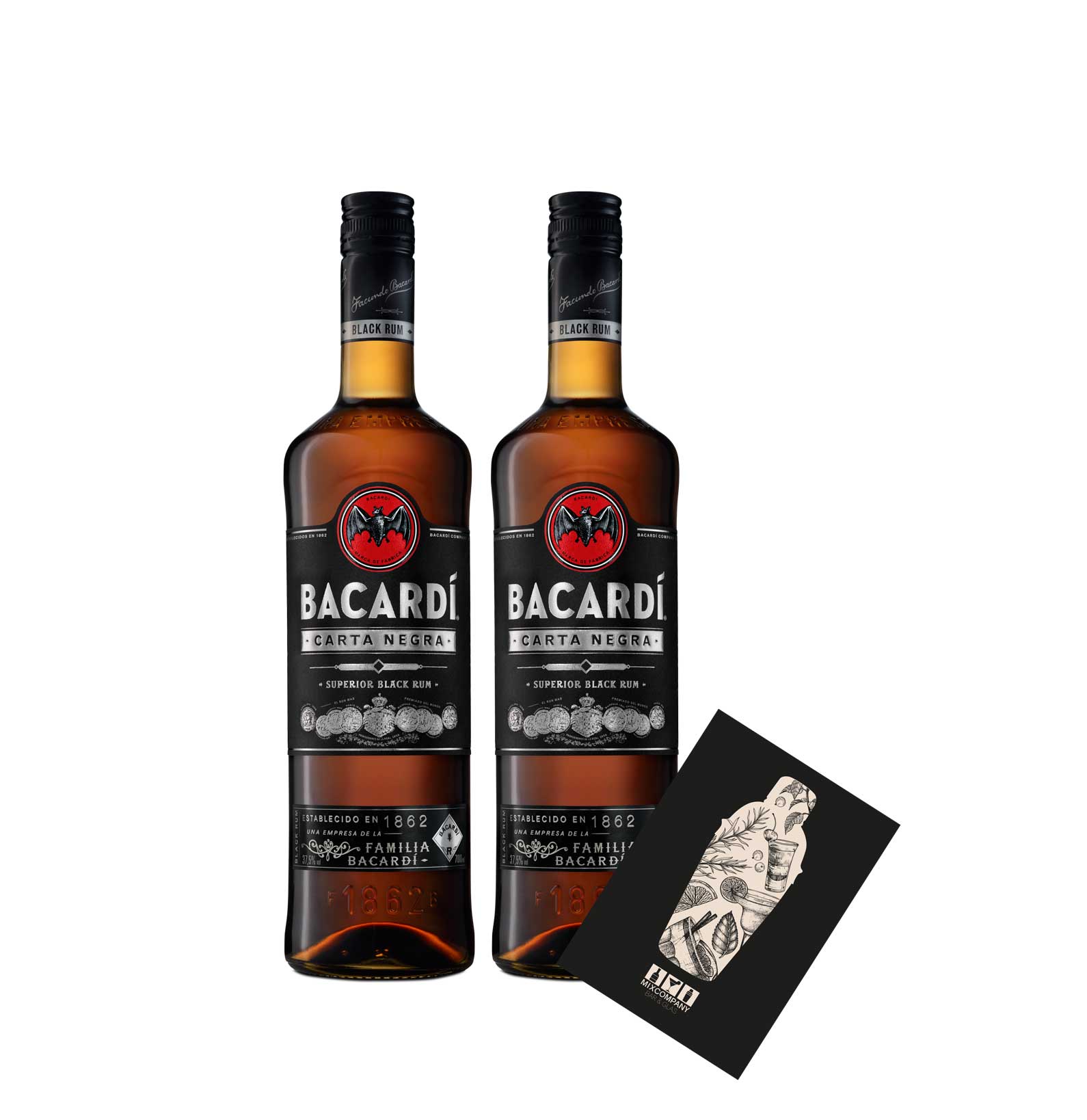 Bacardi 2er Set Carta Negra Rum 2x 0,7L (37,5% Vol) Superior Black Rum - [Enthält Sulfite]