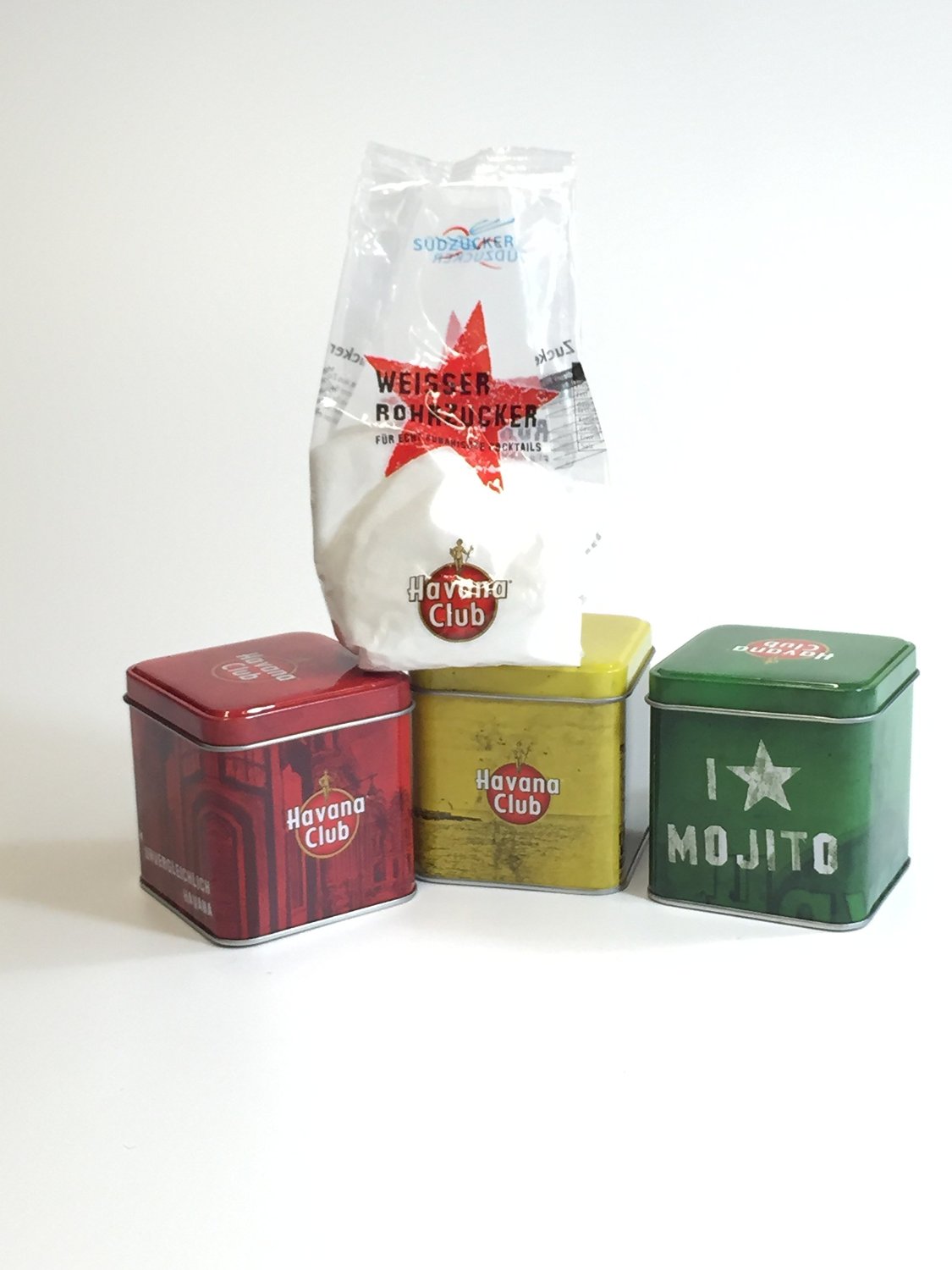 Havana Club Weißer Rohrzucker 1x 200g in Original Havana Club Dosen Set (gelb + rot + grün)