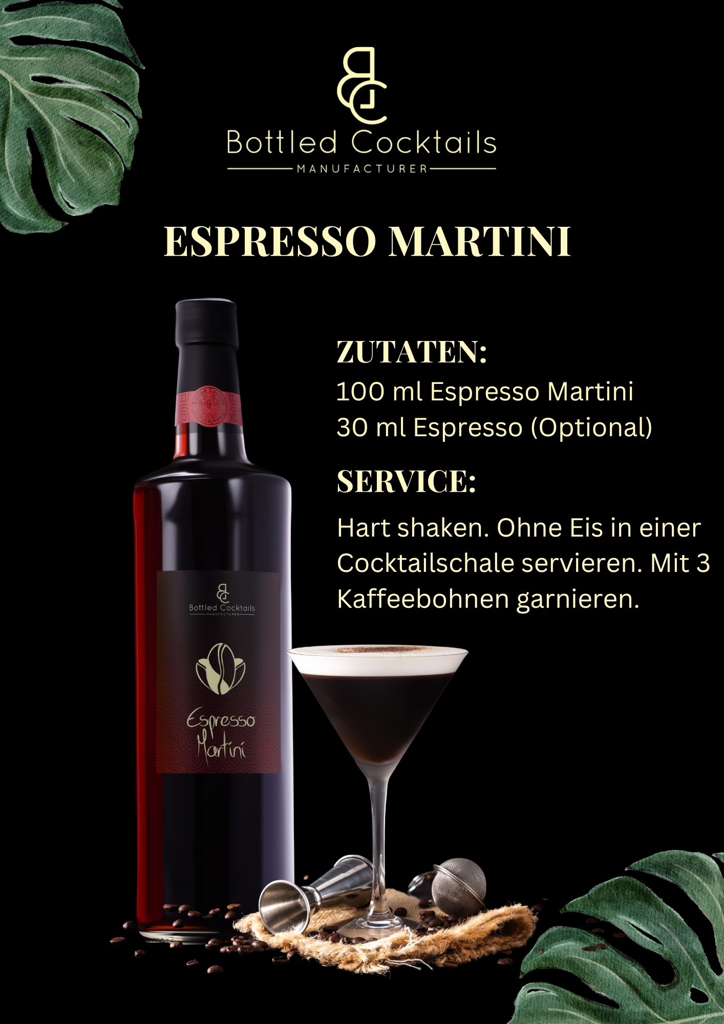 Bottled Cocktails 5 Sorten Cosmopolitan + Espresso Martini je 1L (20% Vol) Mai Tai + Gin Basil Smash je 1L (24% Vol) Passion Fruit Martini 1L (19% vol) 5 Flaschen = 50 Cocktails - [Enthält Sulfite]
