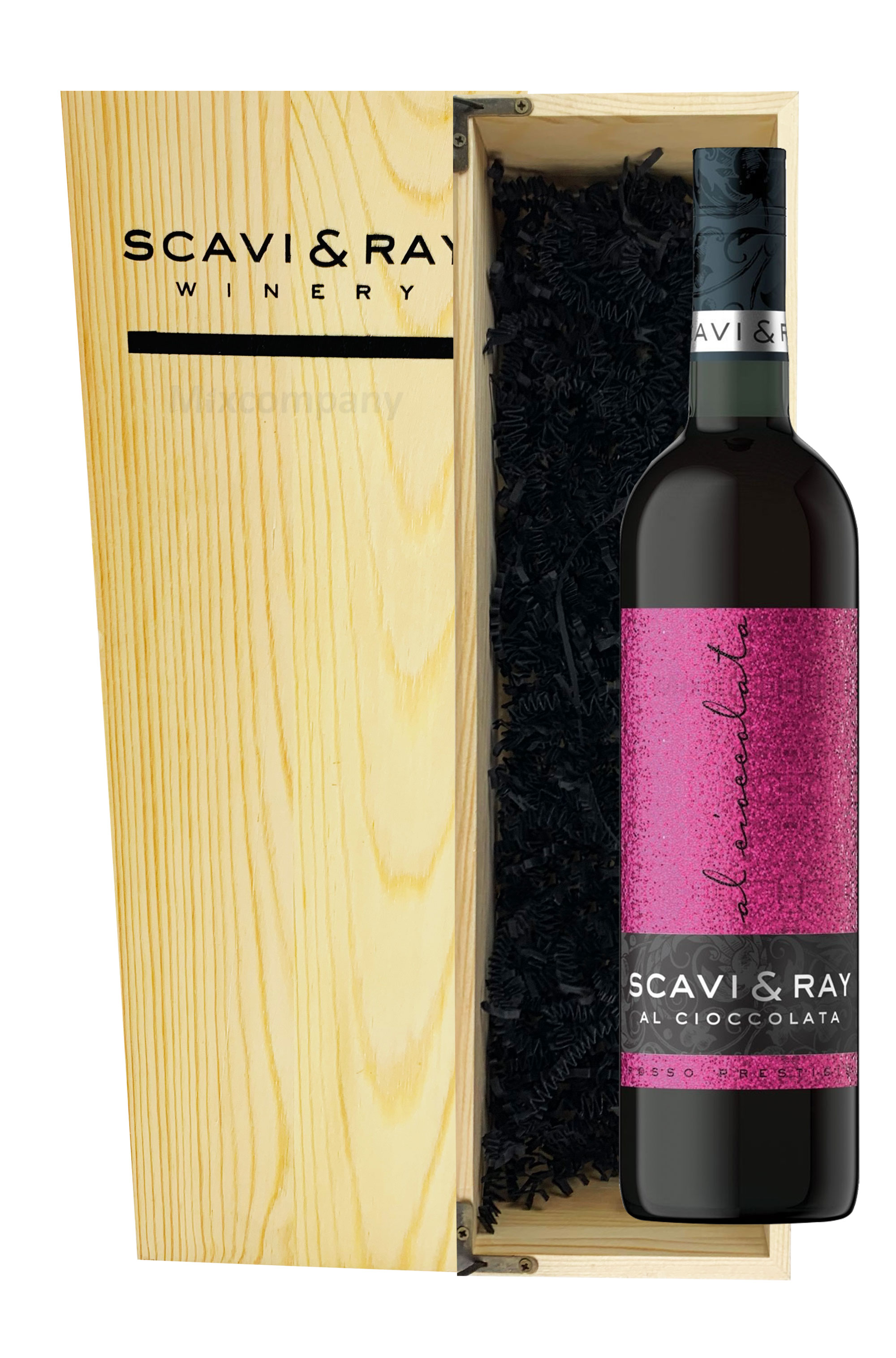 Scavi & Ray Giftbox Geschenkset - Scavi & Ray Al Cioccolata Rotwein Cuvèe 0,75l (10% Vol) mit Holzkiste- [Enthält Sulfite]