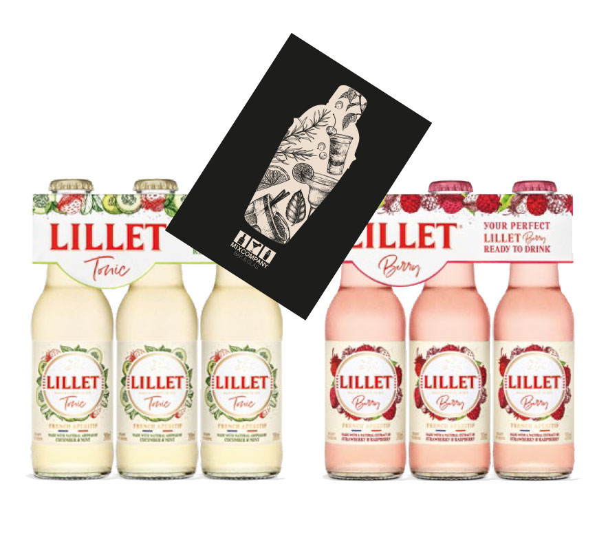 Lillet ready to drink 6er tasting Set 3x Berry 3x Tonic je 200ml (10,3% vol) Lillet + Berry / Lillet + Tonic- [Enthält Sulfite] + Mixcompany Postkarte