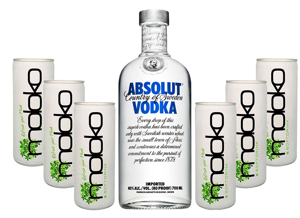 Absolut Vodka Wodka Set - Absolut Vodka 0,7l 700ml (40% Vol) + 6x Moloko 250ml inkl. Pfand - EINWEG- [Enthält Sulfite]