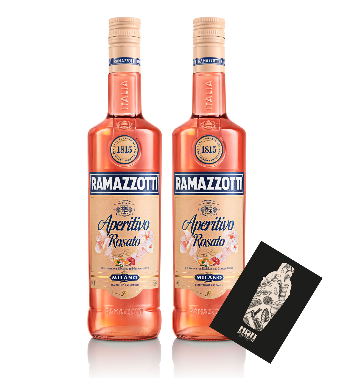 Ramazzotti 2er Set Rosato Aperitivo 2x 0,7L (15% Vol) Aromen von Hibiskus und Orangenblüten- [Enthält Sulfite]