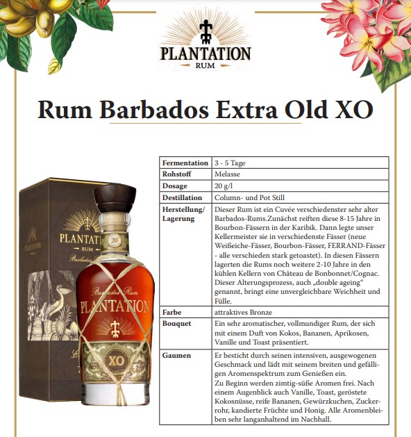 Plantation Rum Geschenkset Barbados Extra Old XO 0,7L (40% Vol) + 2x Plantation Nosing Glas 4cl- [Enthält Sulfite]