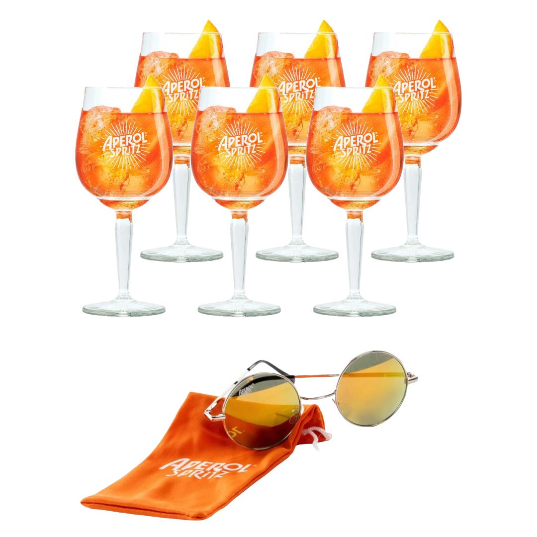 Aperol Spritz Gläser-Set – 6 Gläser + Sonnenbrille im Retro-Look