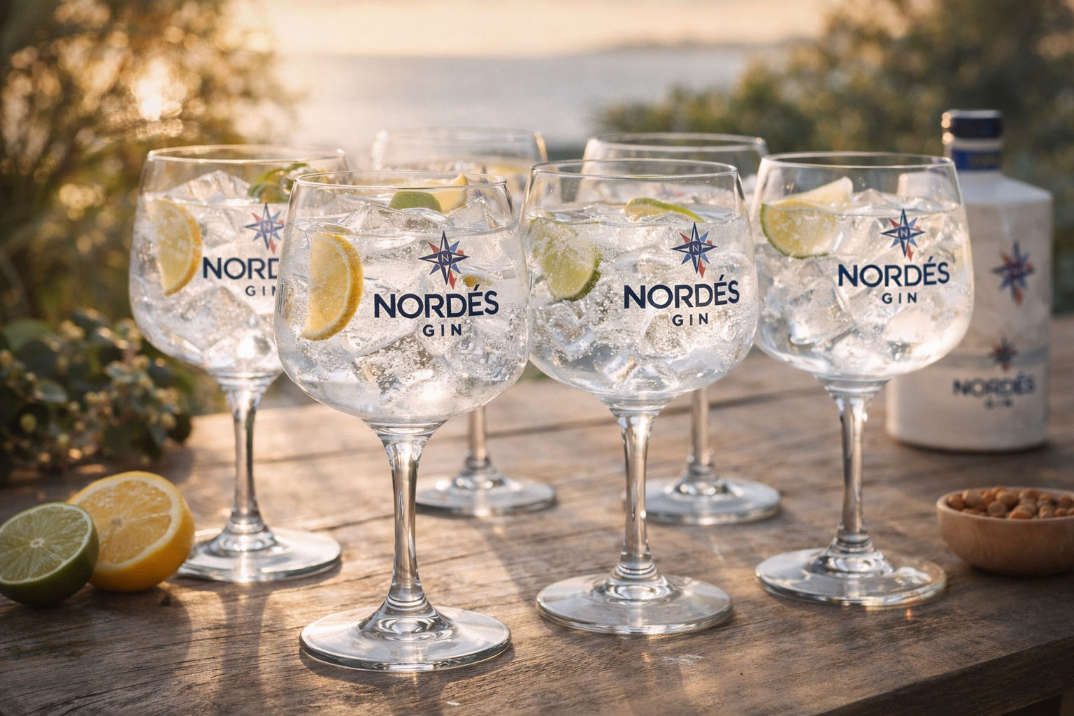 Nordés Gin Glas 6er Set – Original Ballon Gin Tonic Gläser mit Stiel – Großes Copa Glas mit Nordés Logo – Premium Cocktailgläser für Gin & Tonic