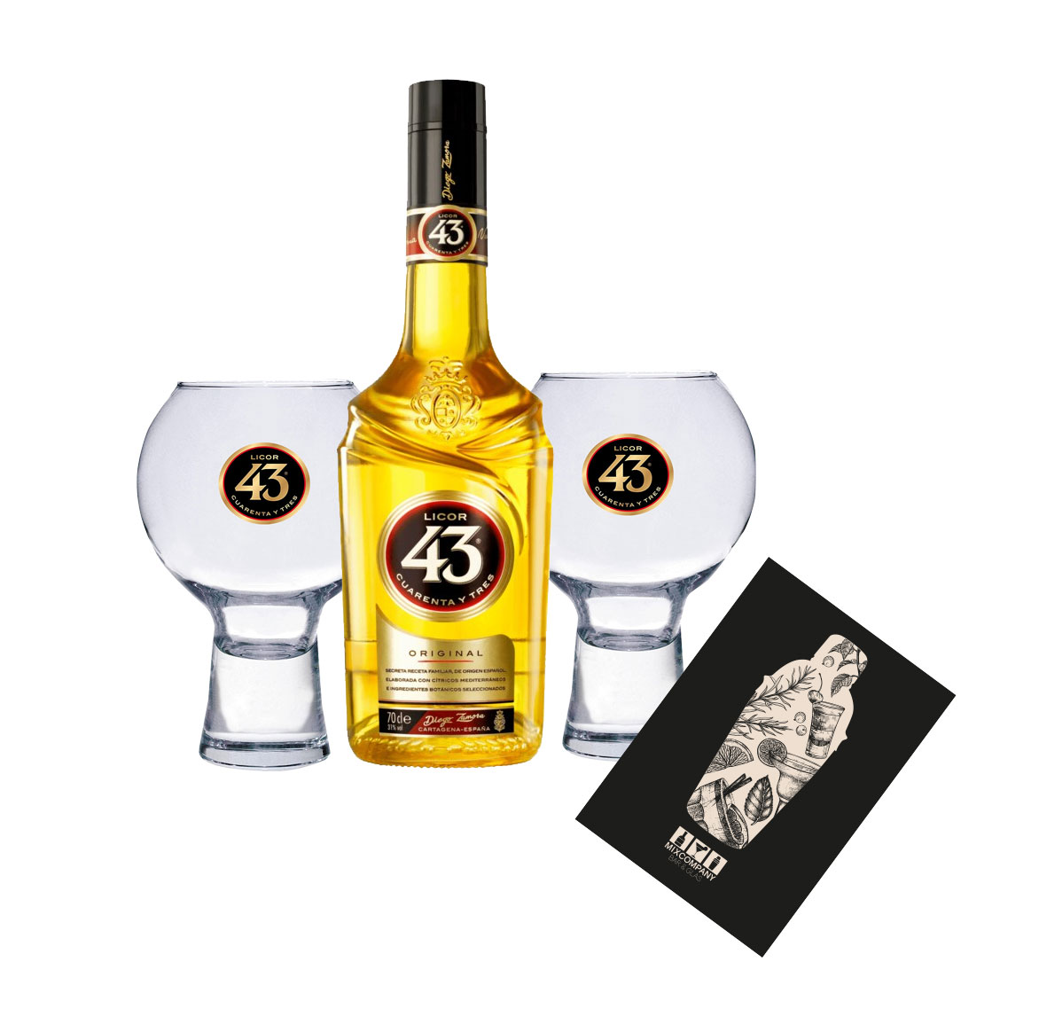 Licor 43 Set Geschenkset - Licor 43 0,7l (31% Vol) + 2x Gläser Glas- [Enthält Sulfite] Likör Liquor 43er