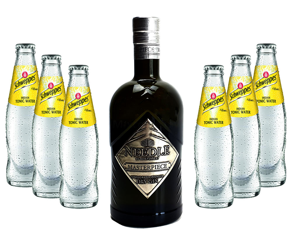 Needle Masterpiece Dry Gin 0,5L (45% Vol) + 6 x Schweppes Indian Tonic Water 0,2l MEHRWEG inkl. Pfand- Needle Masterpiece Gin Set