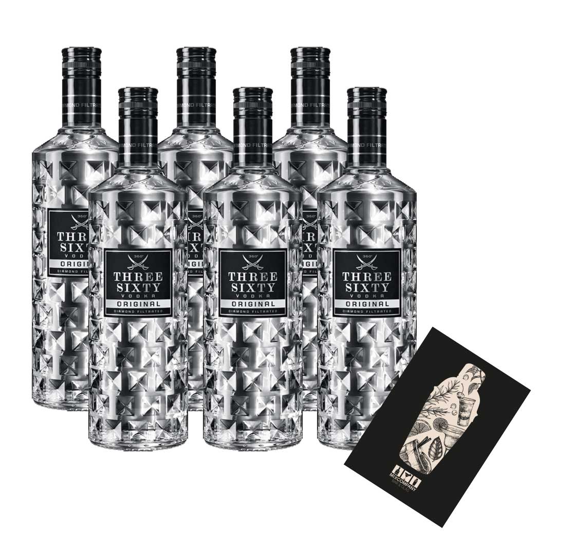 Three Sixty Vodka 6er Set Original 0,7L (37,5% Vol) Diamond filtrated- [Enthält Sulfite]
