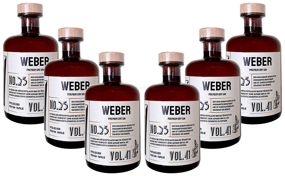 Weber 's Premium Dry Gin No25 - 6er Set Der Weber Gin 0,5L (41% Vol)- [Enthält Sulfite]