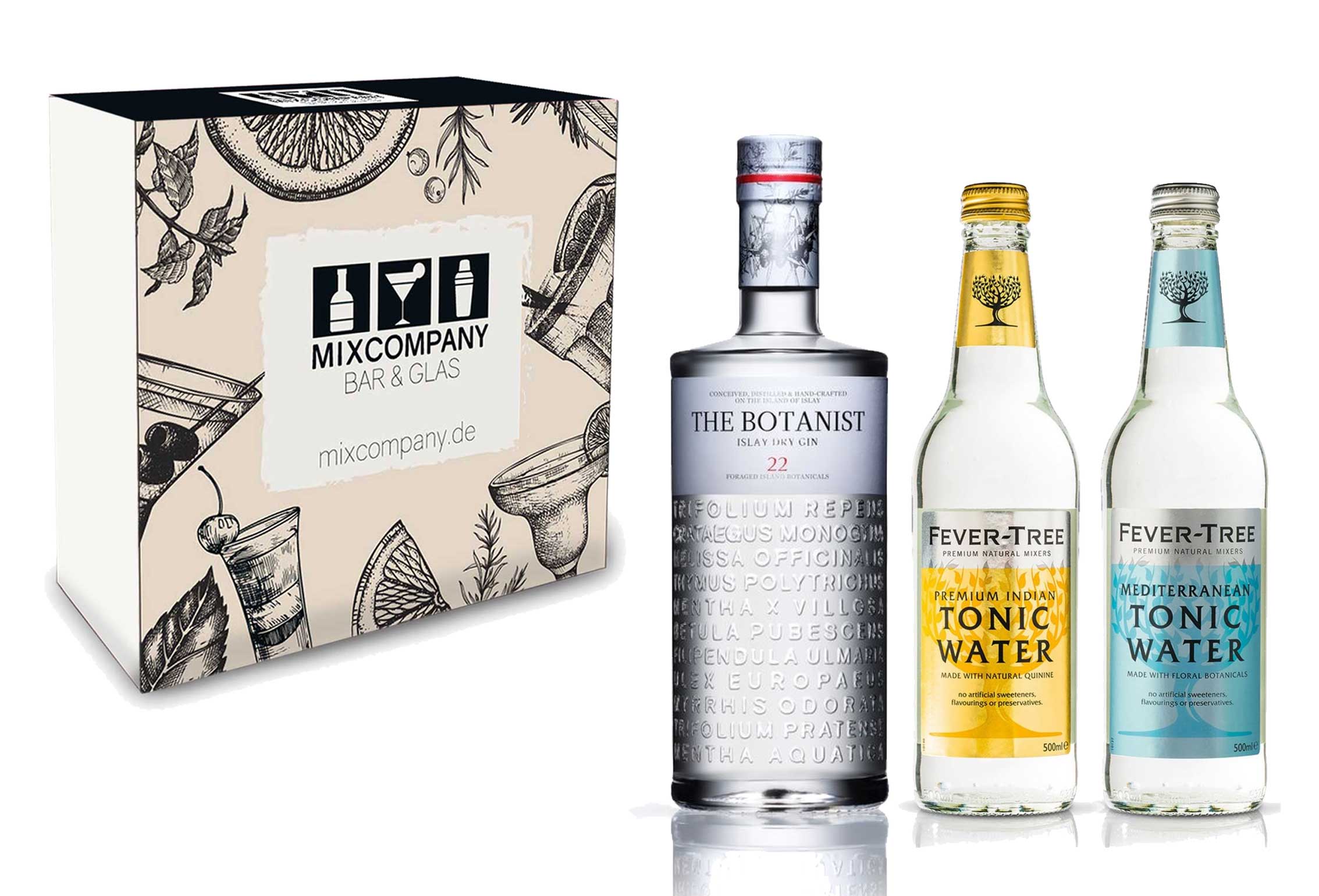 Gin Tonic Set Geschenkset - The Botanist Islay Dry Gin 0,7l 700ml (46% Vol) + 2x Fever Tree Tonic Water Mix je 500ml -[Enthält Sulfite] - Inkl. Pfand MEHRWEG