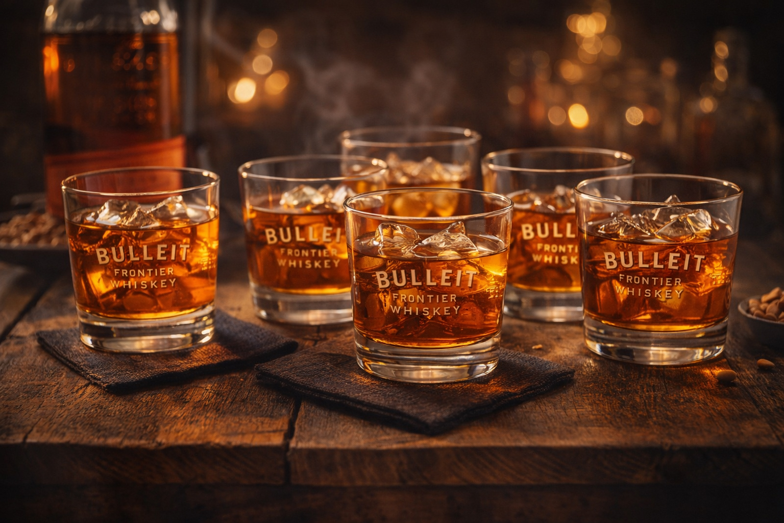 Bulleit Bourbon Whisky Gläser 6er Set – Original Tumbler mit Bulleit Frontier Whiskey Prägung – Old Fashioned Glas für Bourbon, Whiskey & Cocktails