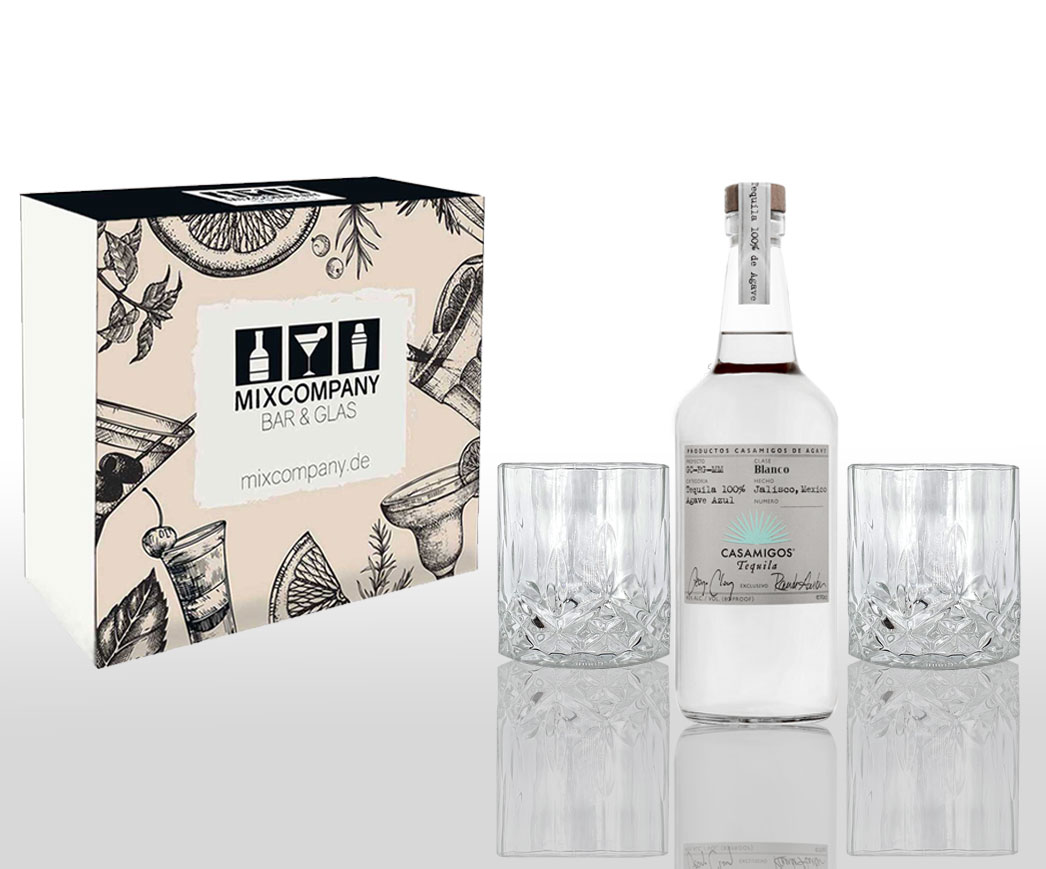 George Clooney Geschenkset Casamigos Tequila Blanco 0,7L (40% Vol) + 2 Tumbler Kristalloptik- [Enthält Sulfite]