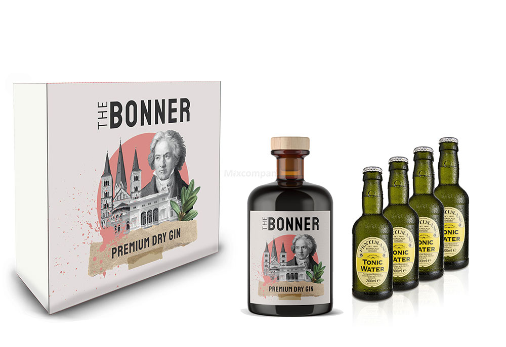 The Bonner Geschenkset - The Bonner Premium Dry Gin 0,5l (41% Vol) + 4x Fentimans Tonic Water 200ml inkl. Pfand MEHRWEG- [Enthält Sulfite]