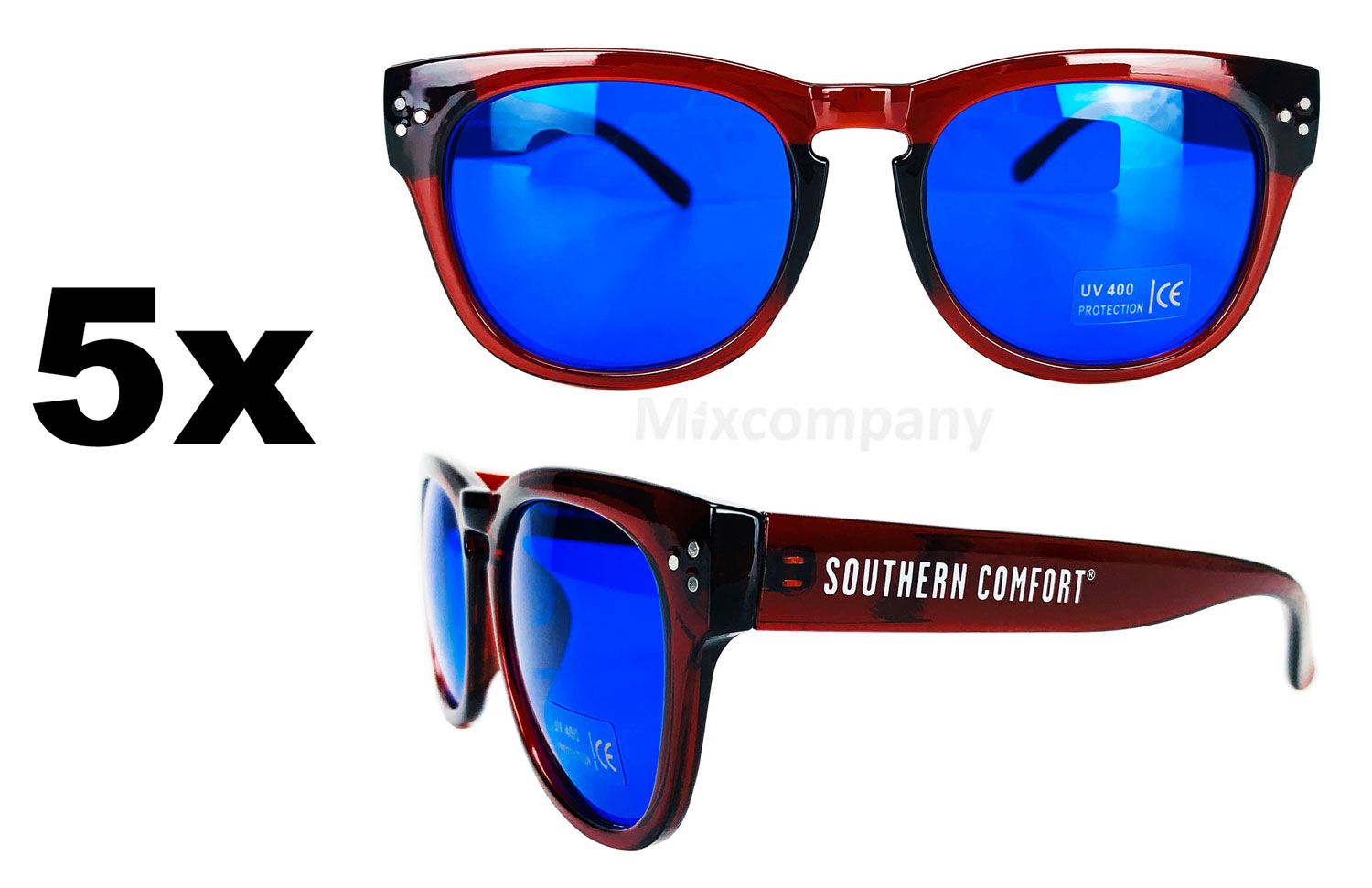 Southern Comfort Nerd Sonnenbrille blau UV400 Unisex - 5er Set Retro Vintage Style Party Festival Bar