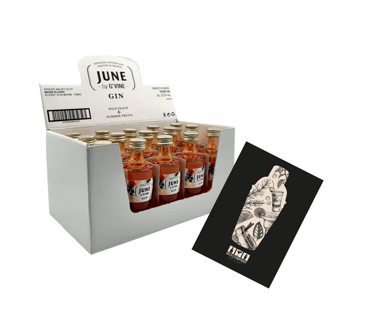 June by G Vine Gin Miniatur 15x 50ml (37,5% vol) Wild Peach + Summer Fruits Mini- [Enthält Sulfite]