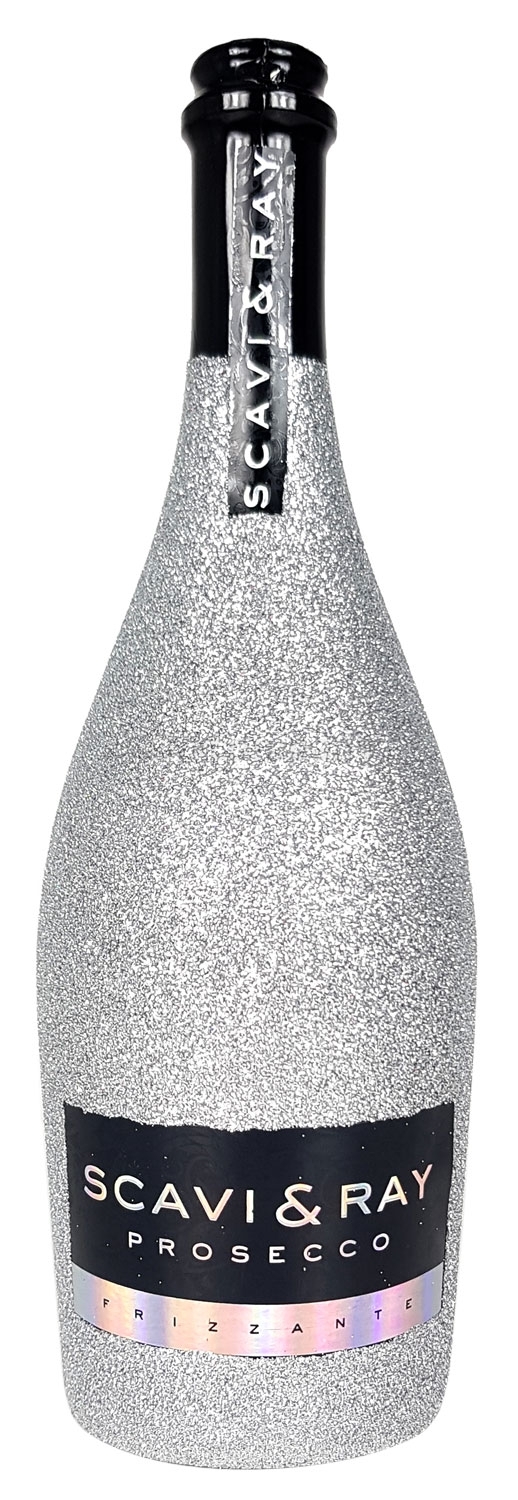 Scavi & Ray Prosecco Frizzante 0,75l (10,5% Vol) Bling Bling Glitzerflasche Silber -[Enthält Sulfite]