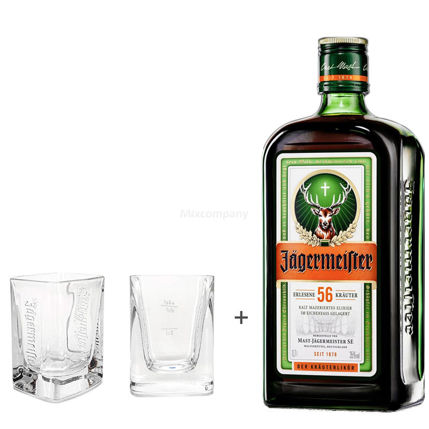 Jägermeister Kräuterlikör 0,7l (35% Vol) + Jägermeister Shotglas Shotgläser 2/4cl geeicht
