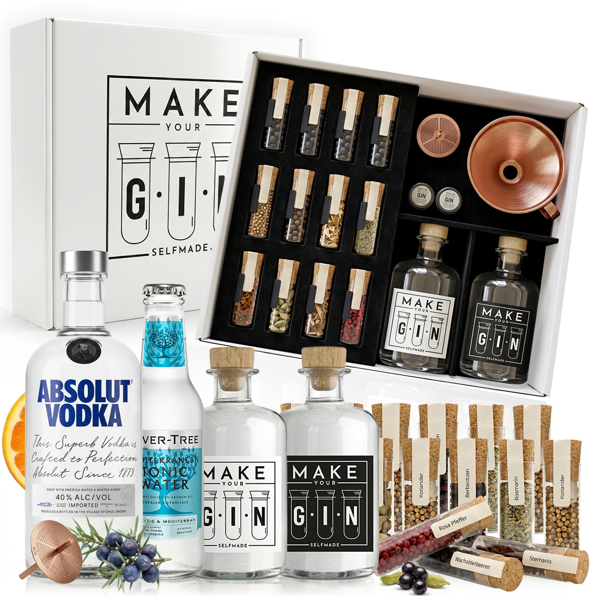 Make Your Gin Geschenkset Weiß mit Absolut Vodka & Fever-Tree Tonic Water 
