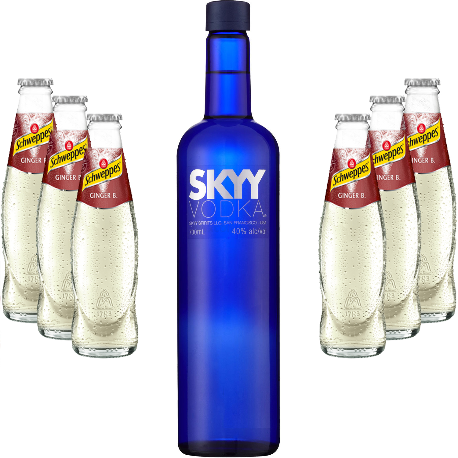 Moscow Mule Set - Skyy Vodka 0,7l 700ml (40% Vol) + 6x Schweppes Ginger Beer 200ml - Inkl. Pfand MEHRWEG