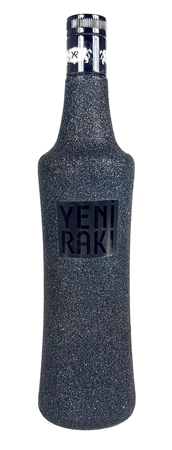 Yeni Raki 0,7l 700ml (45% Vol) Bling Bling Glitzerflasche in schwarz -[Enthält Sulfite]