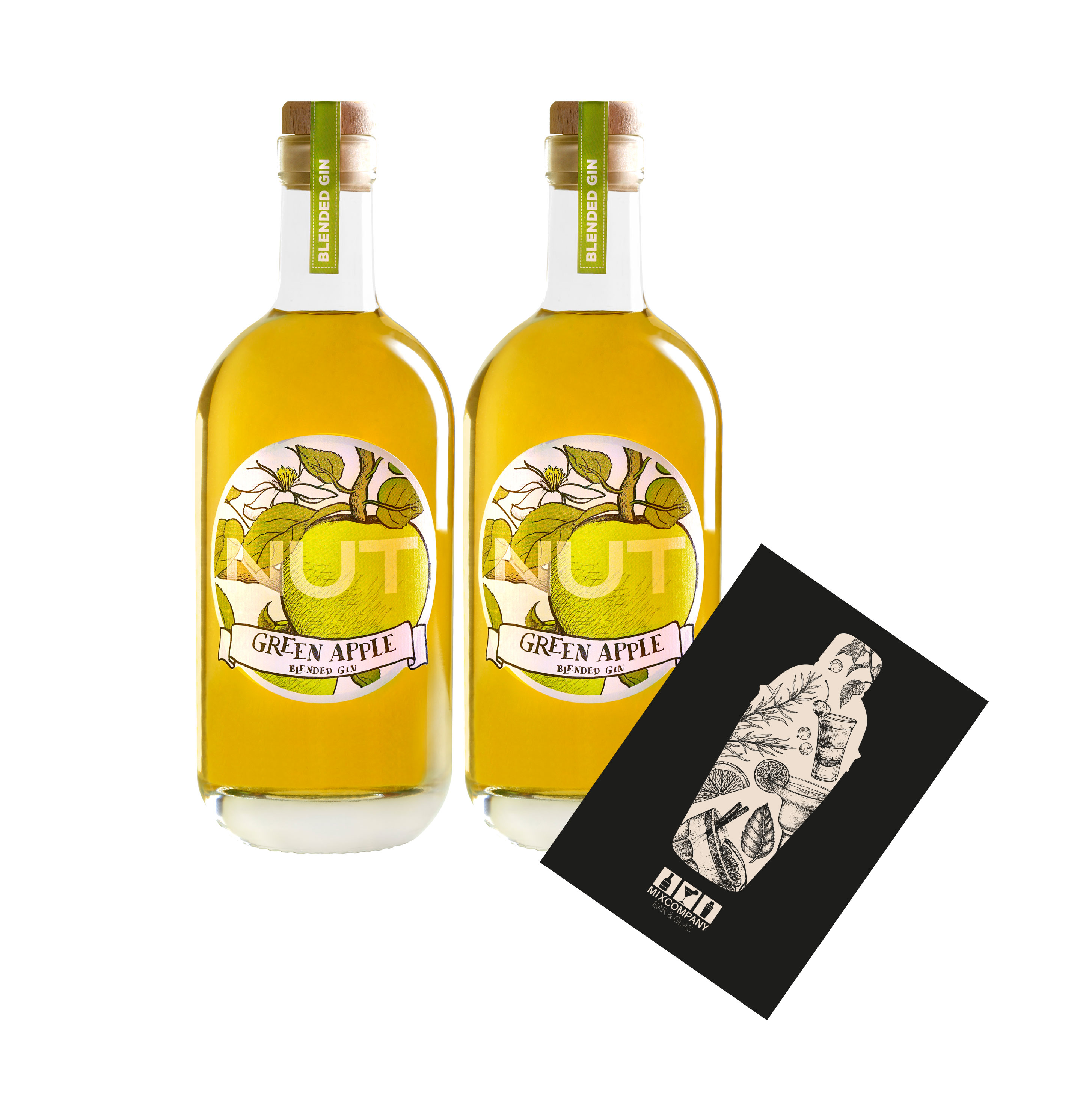 NUT 2er Set Blended Gin Green Apple 2x 0,7L (40% Vol) Grüner Apfel Gin NUT Distillery- [Enthält Sulfite]