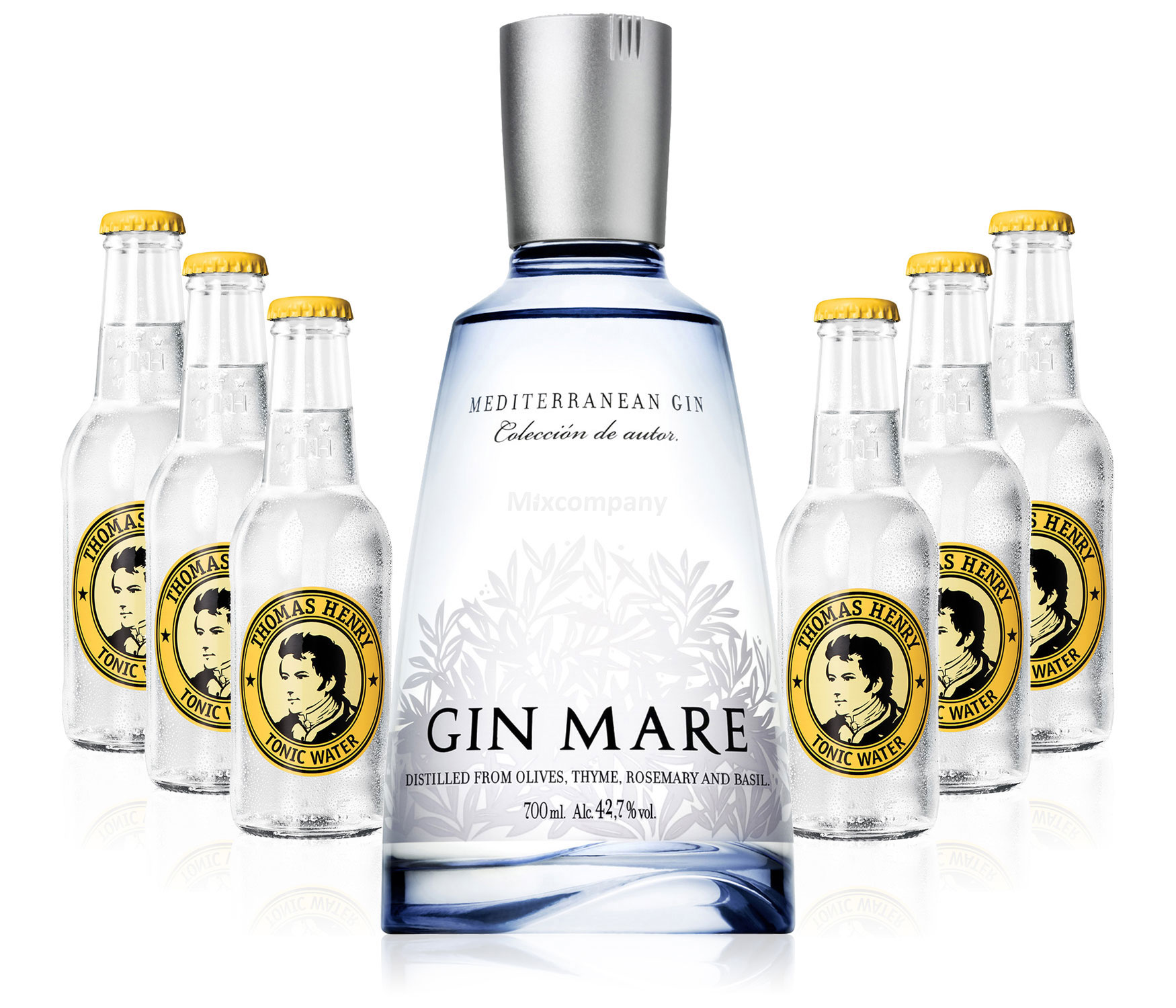 Gin Tonic Set - Gin Mare 0,7l 700ml (42,7% Vol) + 6x Thomas Henry Tonic Water 200ml inkl. Pfand MEHRWEG