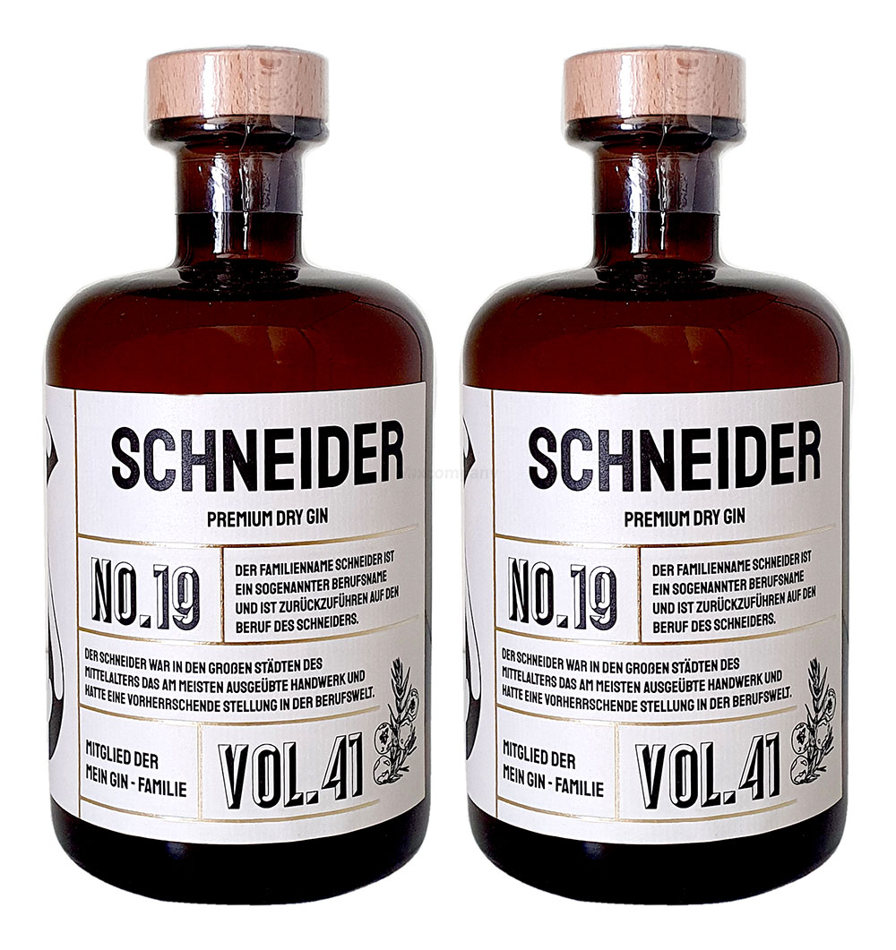 Mein Gin Schneider s Premium Dry Gin No19 - 2er Set Der Schneider Gin 0,5L (41% Vol)- [Enthält Sulfite]