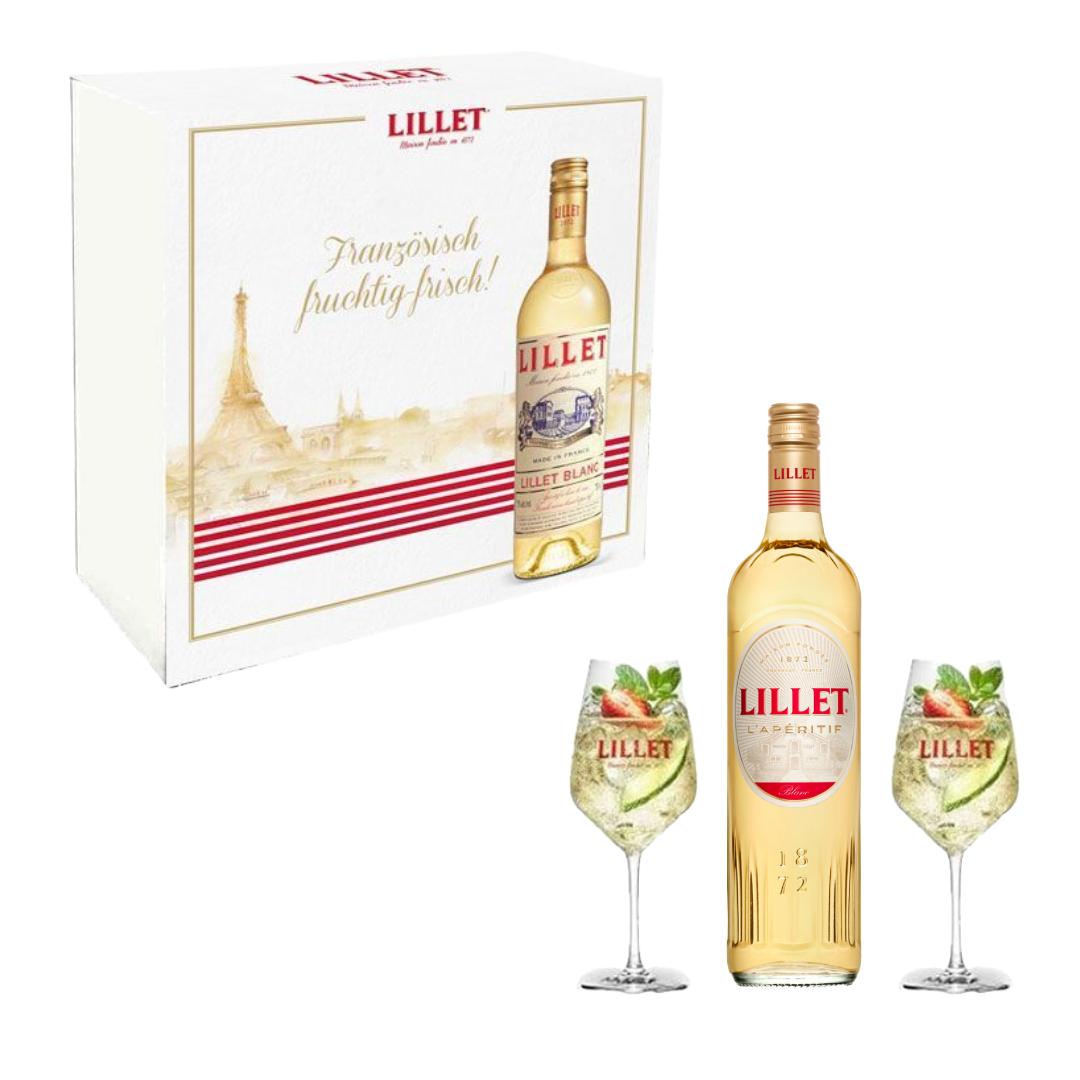 Lillet Geschenkset - Lillet Blanc Aperitiv de France 750ml (17% Vol) + 2 Originale Lillet Gläser