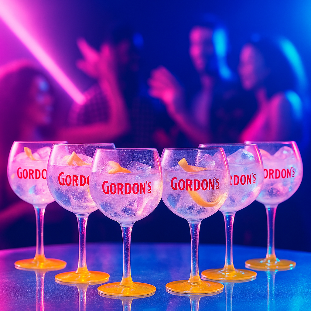 Gordon’s Gin Ballongläser – 6er Set | Original Gordon’s Cocktailgläser mit gelbem Fuß | 300 ml Premium Gin Tonic Gläser