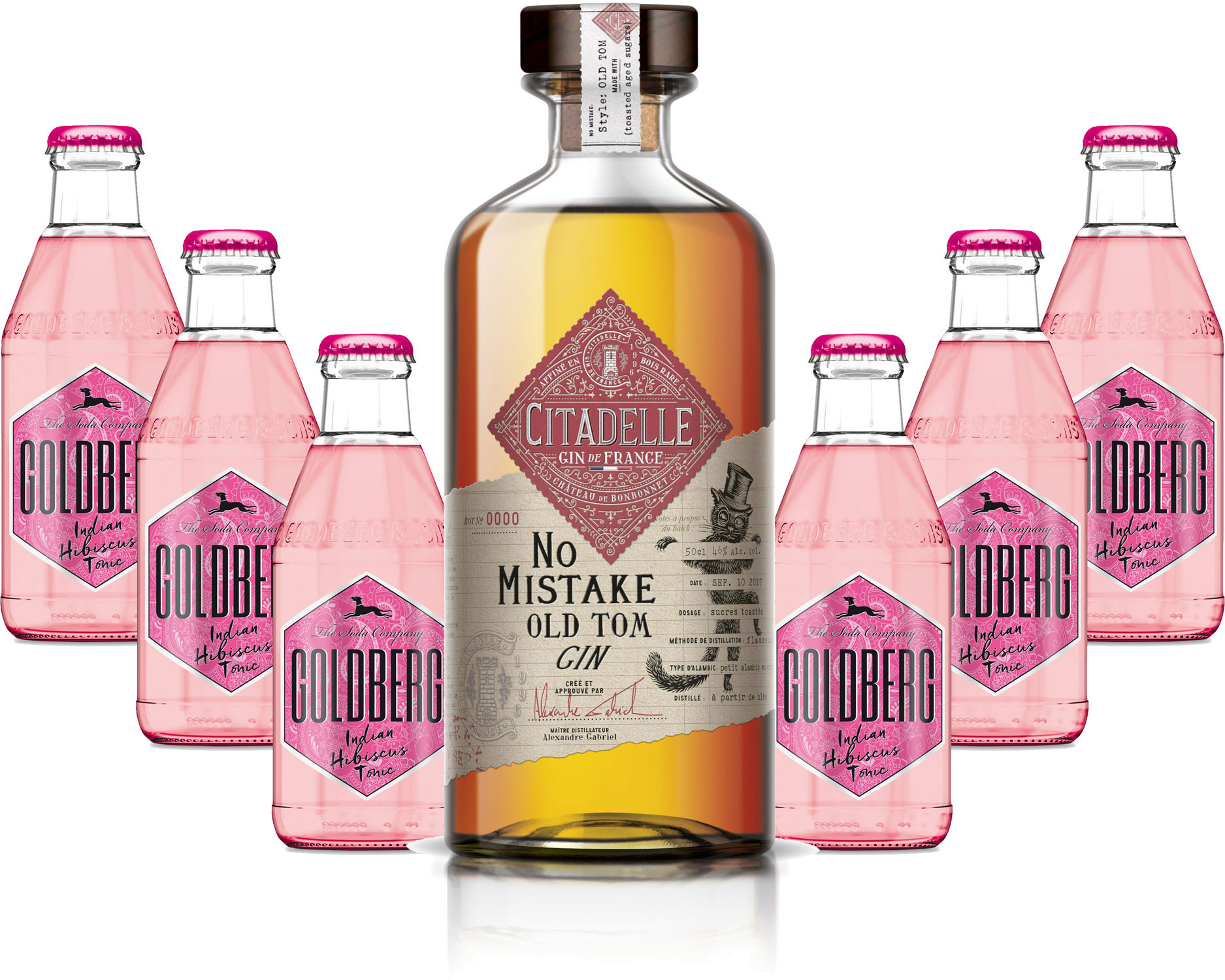 Gin Tonic Set - Citadelle No Mistake Old Tom Gin 50cl (40% Vol) + 6x Goldberg Indian Hibiscus Tonic 200ml inkl. Pfand MEHRWEG -[Enthält Sulfite]