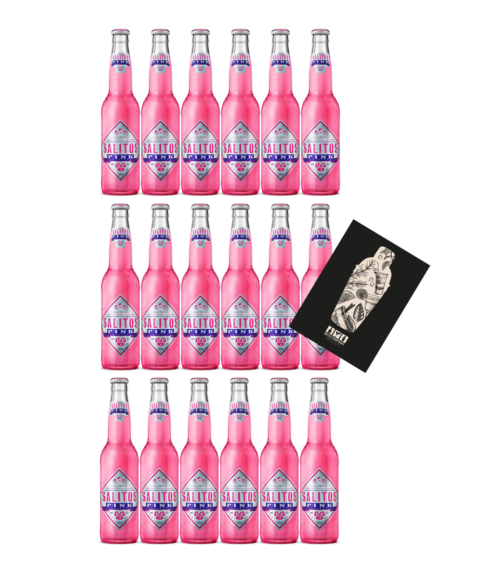 Salitos 18er Set Bier Salitos Pink Beer 18x 0,33L (5% Vol) inkl. Pfand MEHRWEG mit Mixcompany Grußkarte- [Enthält Sulfite]