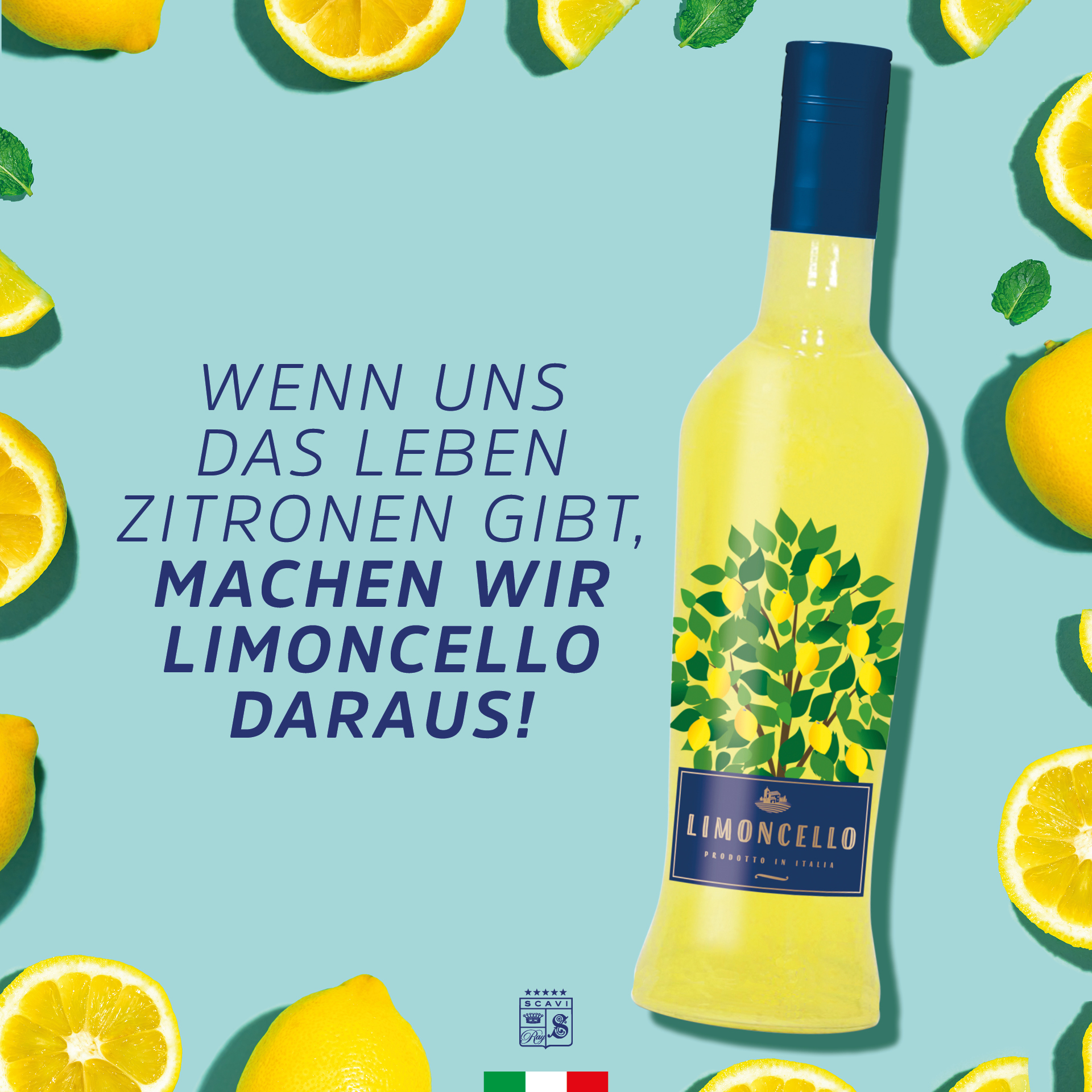Scavi & Ray 4er Set Limoncello 4x 0,7L (25% Vol) italienischer Zitronenlikör mit Mixcompany Grußkarte- [Enthält Sulfite]